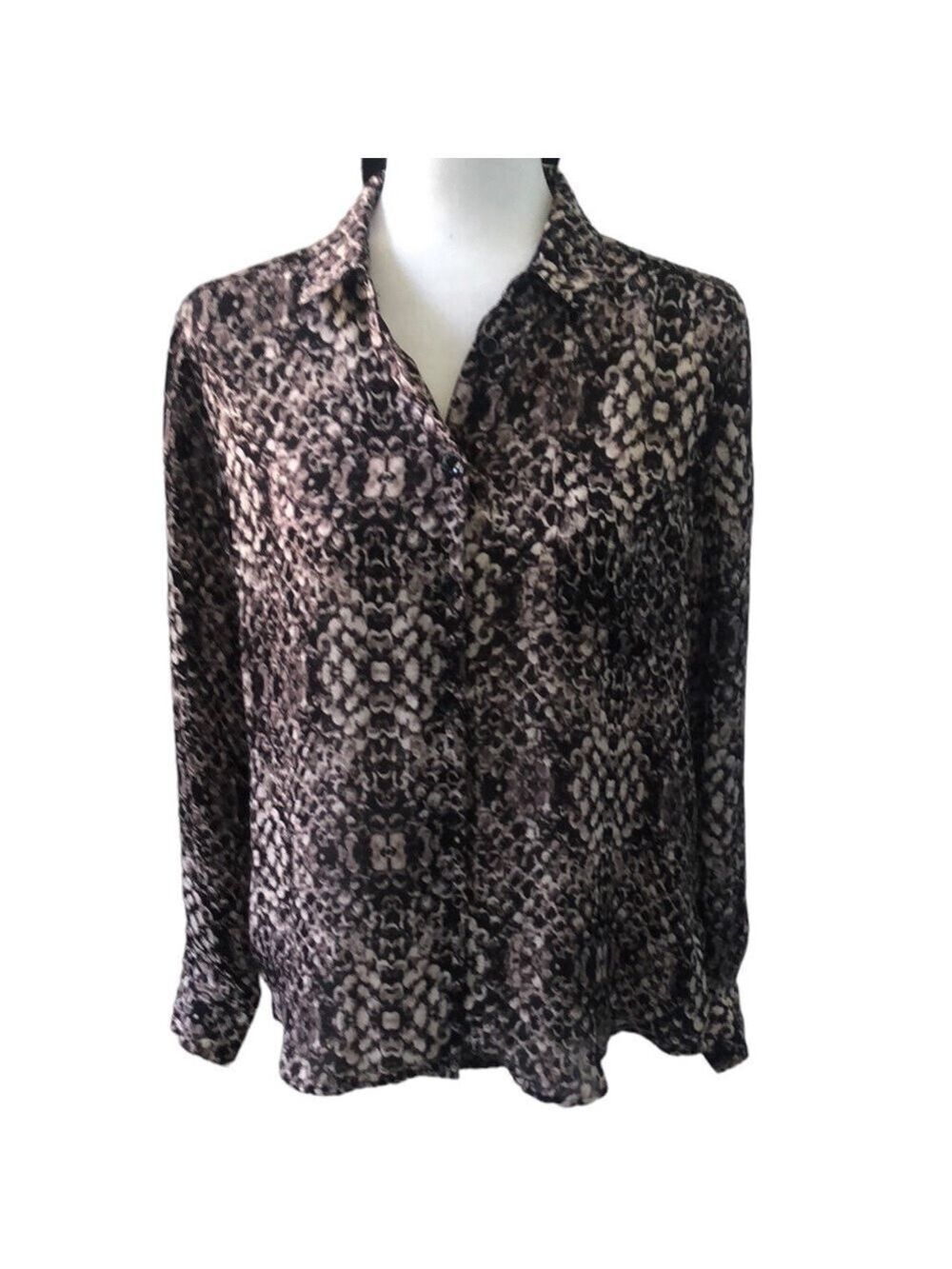 Philosophy Button Front Snakeskin Print Long Sleeve Collared Blouse Size Small